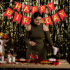 ZGIMI Red Happy Birthday Banner – 16 ft Pre-Strung Gold & Red Party Decoration for Indoor & Outdoor Celebrations
