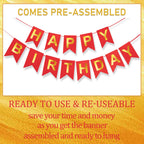 ZGIMI Red Happy Birthday Banner – 16 ft Pre-Strung Gold & Red Party Decoration for Indoor & Outdoor Celebrations