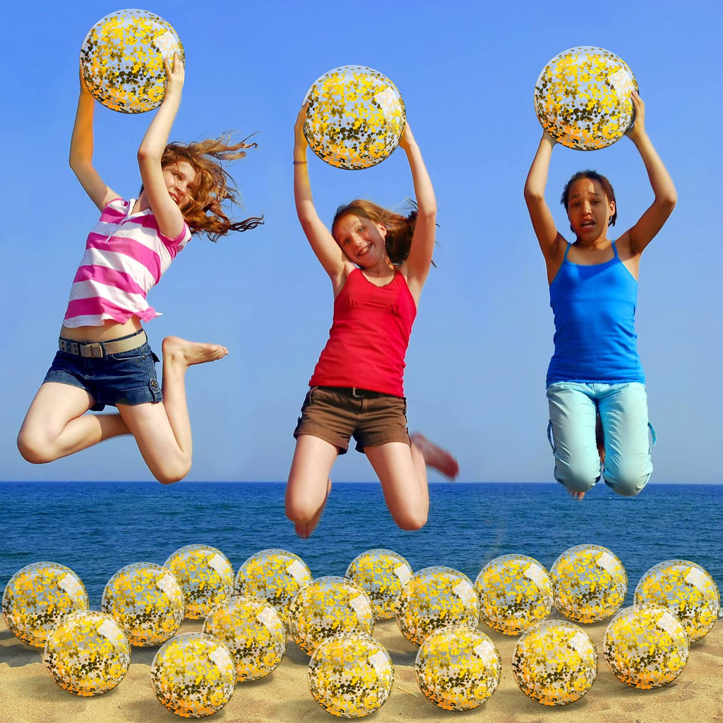 Zhanmai 20 Pieces 8-Inch Mini Glitter Beach Balls – Clear Inflatable Pool Party Favors (Gold)