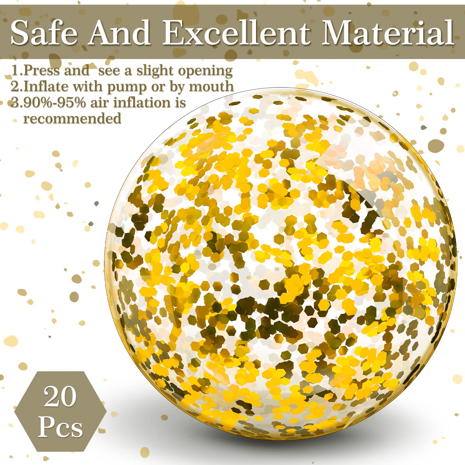 Zhanmai 20 Pieces 8-Inch Mini Glitter Beach Balls – Clear Inflatable Pool Party Favors (Gold)