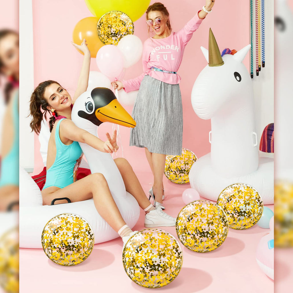 Zhanmai 20 Pieces 8-Inch Mini Glitter Beach Balls – Clear Inflatable Pool Party Favors (Gold)