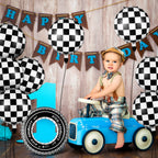 Zhanmai 14-Piece Car Decorations Set - Racing Cars Birthday Party Supplies, 18-Inch Plaid Balloons & Tire Floats