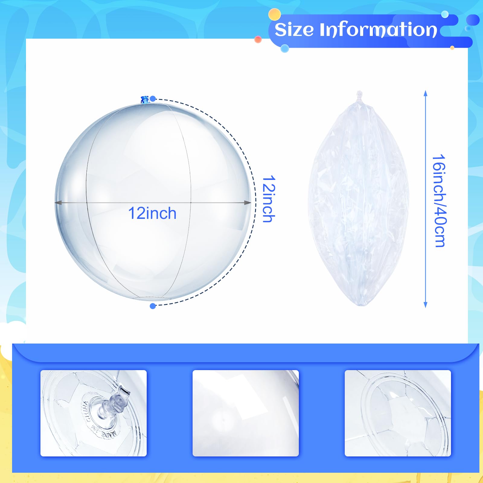 Zhanmai 6-Pack 16-Inch Clear Beach Balls | Inflatable Pool Balloons for Beach Parties & Luau Decor