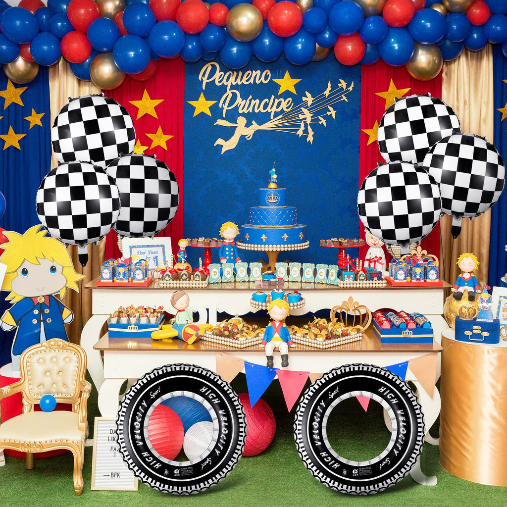 Zhanmai 14-Piece Car Decorations Set - Racing Cars Birthday Party Supplies, 18-Inch Plaid Balloons & Tire Floats
