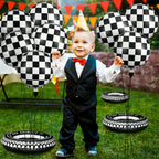 Zhanmai 14-Piece Car Decorations Set - Racing Cars Birthday Party Supplies, 18-Inch Plaid Balloons & Tire Floats