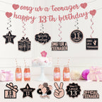 ZHAOQIZENG Pre-Strung 13th Birthday Banner – Glitter Rose Gold Party Decor for Girls