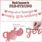 ZHAOQIZENG Pre-Strung 13th Birthday Banner – Glitter Rose Gold Party Decor for Girls