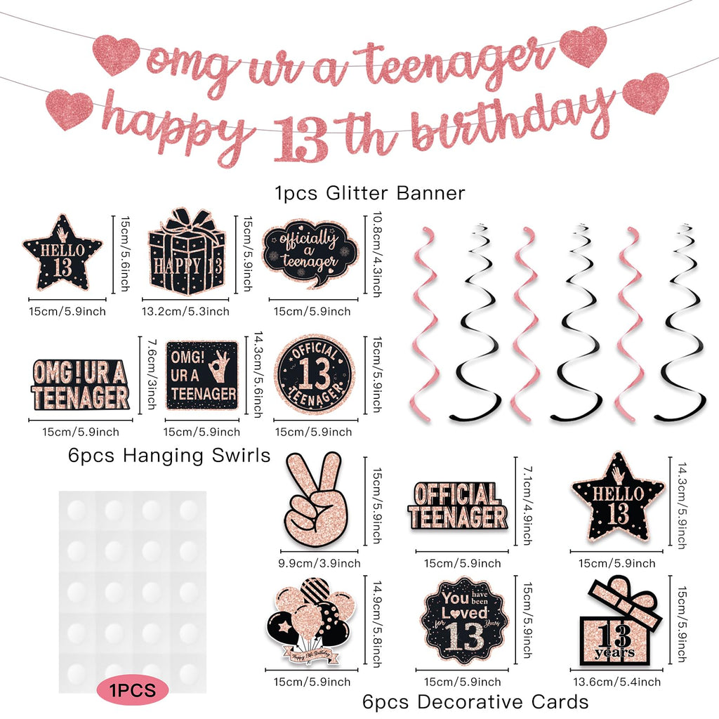 ZHAOQIZENG Pre-Strung 13th Birthday Banner – Glitter Rose Gold Party Decor for Girls