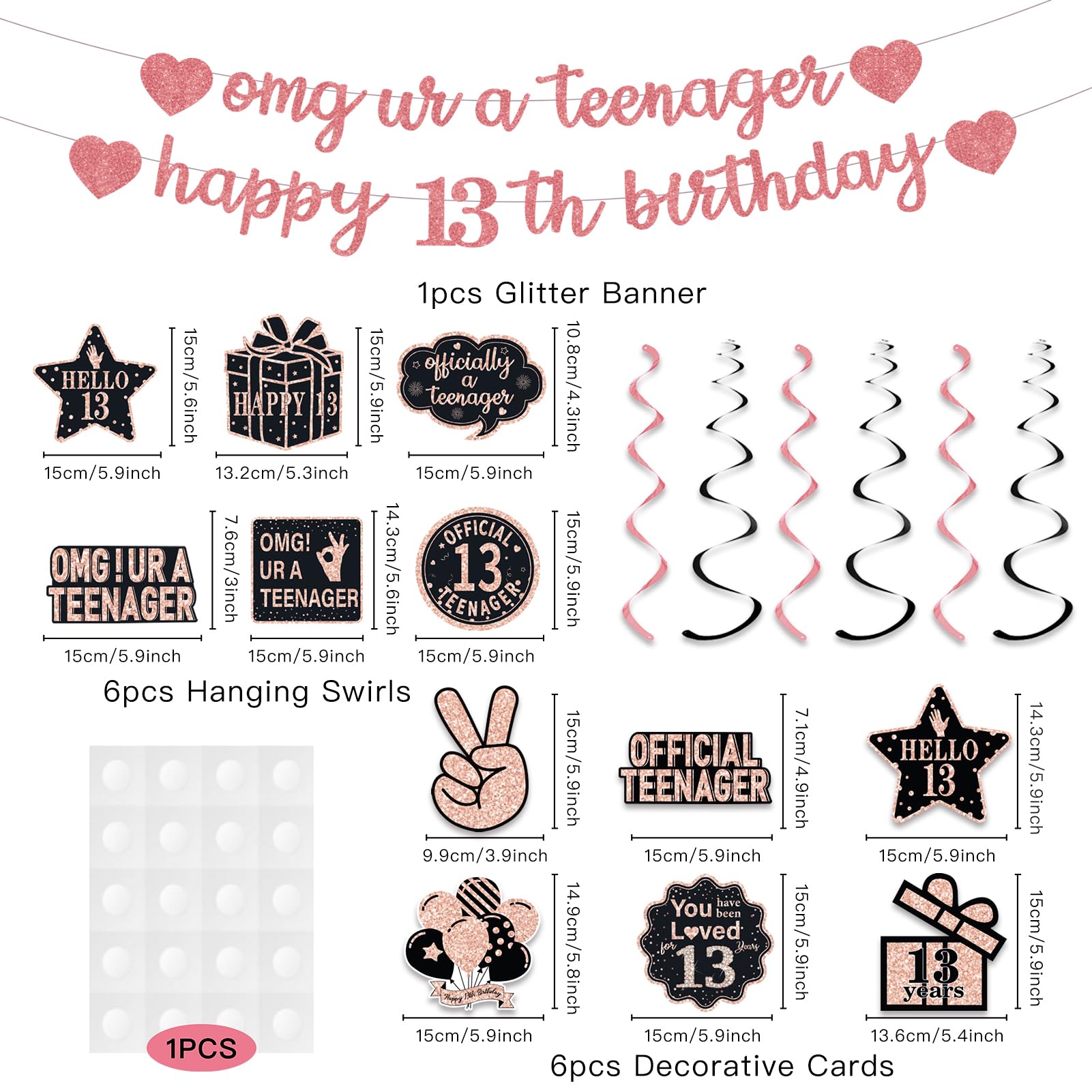 ZHAOQIZENG Pre-Strung 13th Birthday Banner – Glitter Rose Gold Party Decor for Girls