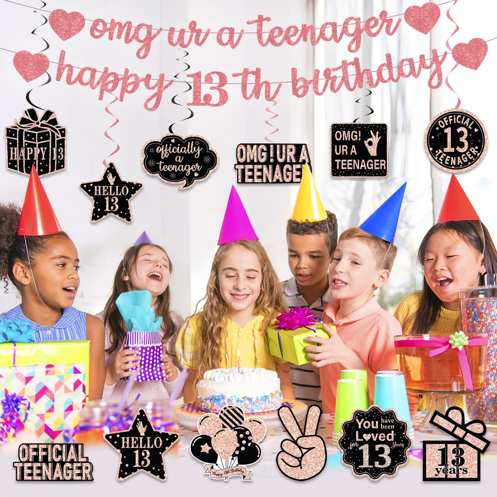 ZHAOQIZENG Pre-Strung 13th Birthday Banner – Glitter Rose Gold Party Decor for Girls