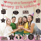 ZHAOQIZENG Pre-Strung 13th Birthday Banner – Glitter Rose Gold Party Decor for Girls