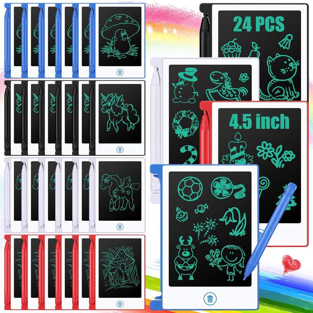 Zhehao 24 Pack LCD Mini Writing Tablet for Kids – 4.5-inch Doodle Board, Erasable & Reusable, Party Favors & Classroom Gifts