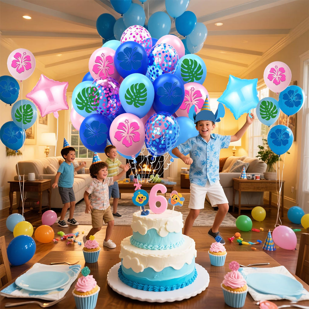 Zheiuyjie Blue Pink Light Blue Balloon Set - 54Pcs 12in Cartoon Theme Party Decor