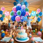 Zheiuyjie Blue Pink Light Blue Balloon Set - 54Pcs 12in Cartoon Theme Party Decor