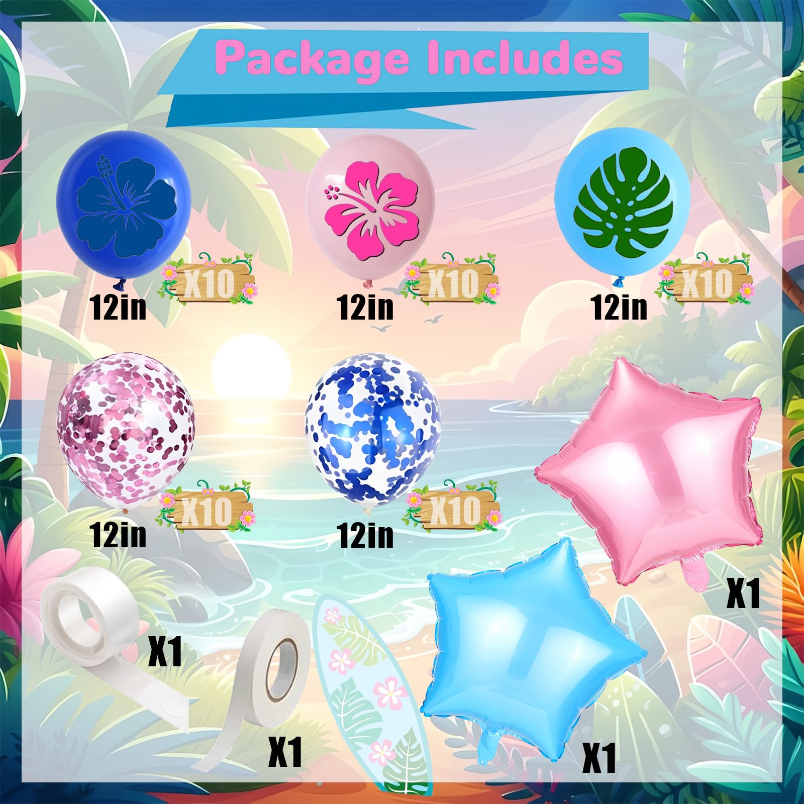 Zheiuyjie Blue Pink Light Blue Balloon Set - 54Pcs 12in Cartoon Theme Party Decor