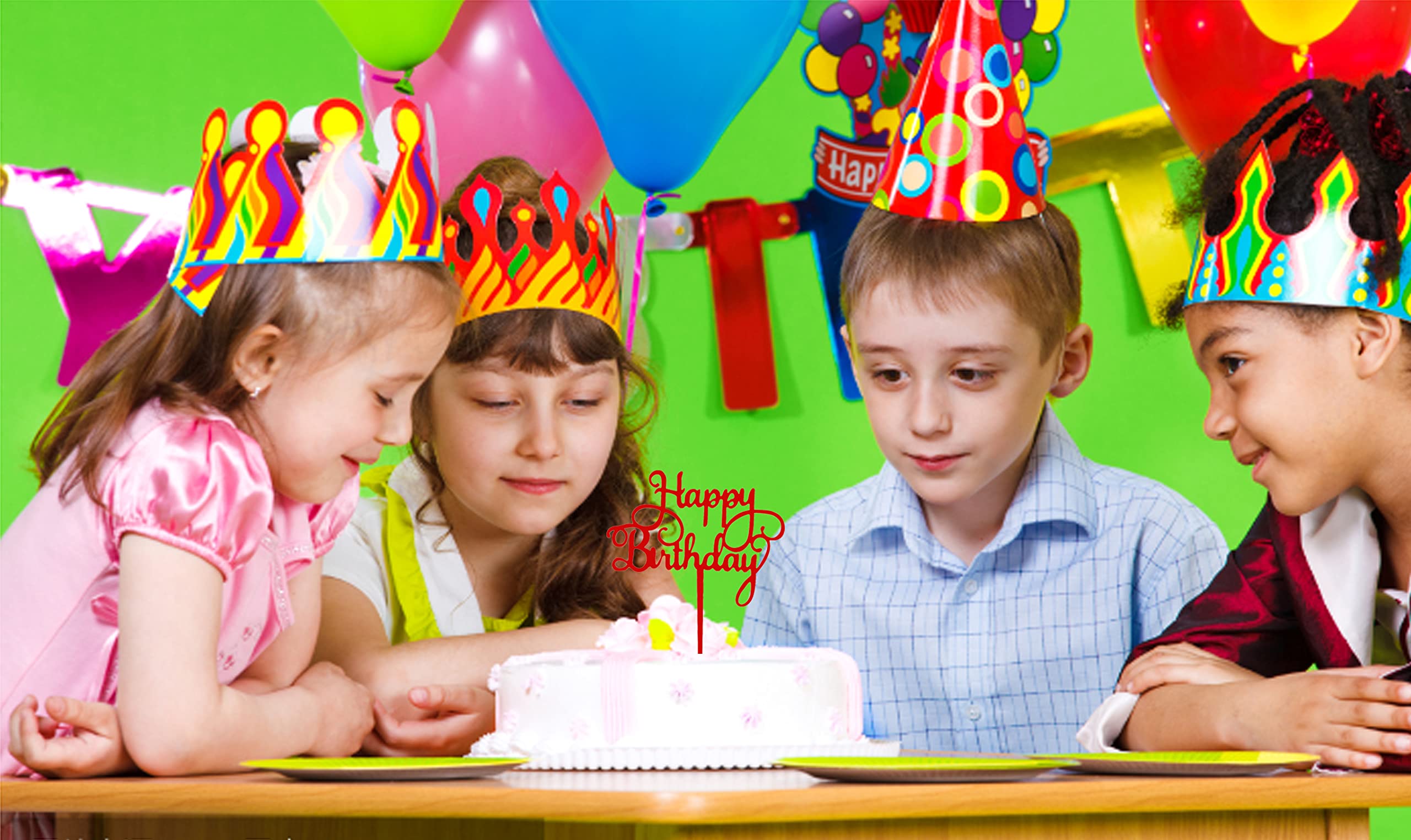 ZHENGYE Red Happy Birthday Cake Topper - Eco-Friendly Acrylic