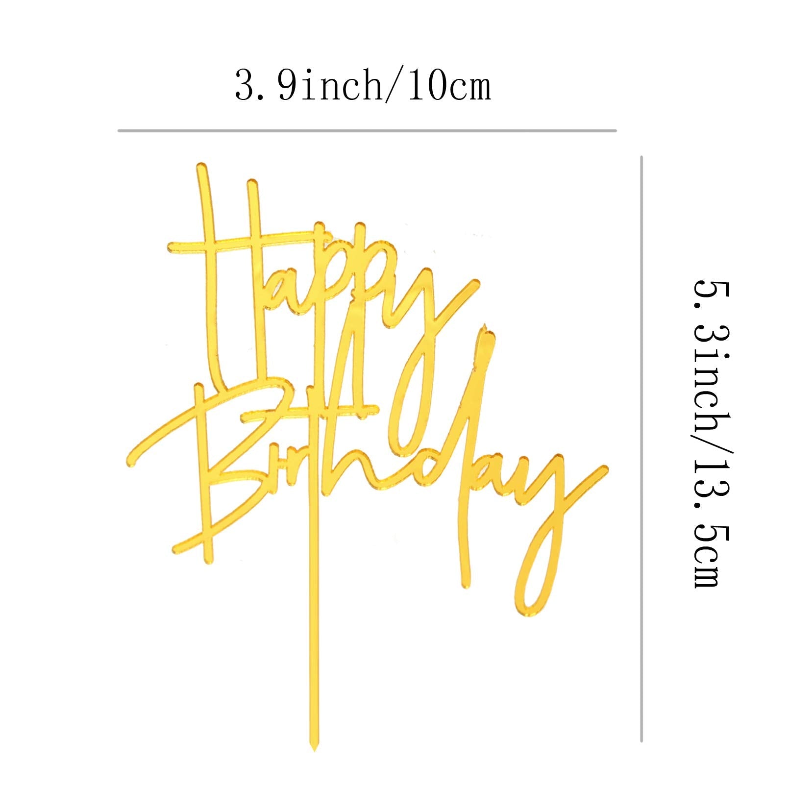 ZHENGYE Gold Happy Birthday Cake Topper – Acrylic, 3.9in Wide, 5.3in Plunger