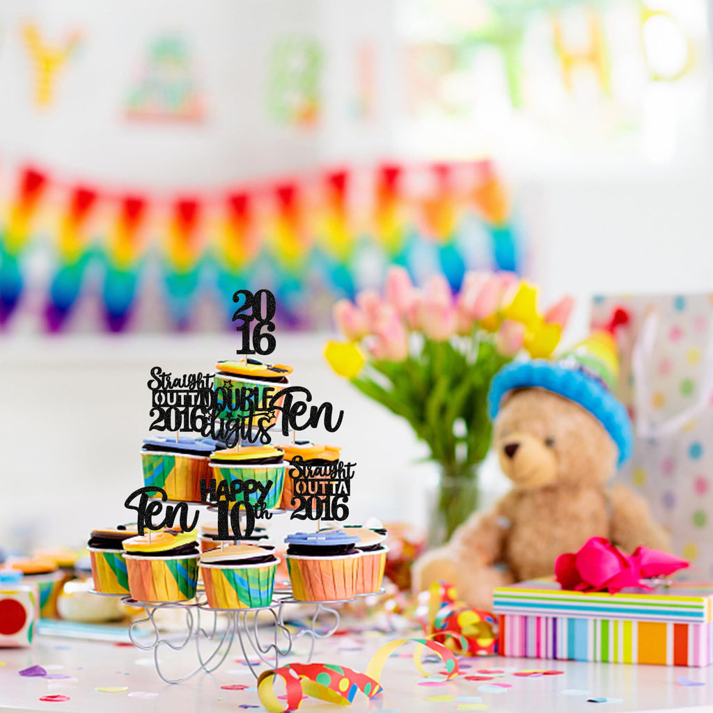 ZHUOWEISM 30Pcs Black 10th Birthday Cupcake Toppers – Glitter Straight Outta 2016