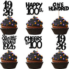 ZHUOWEISM 30pcs Black Glitter 100th Birthday Cupcake Toppers – Straight Outta 1926 Party Picks