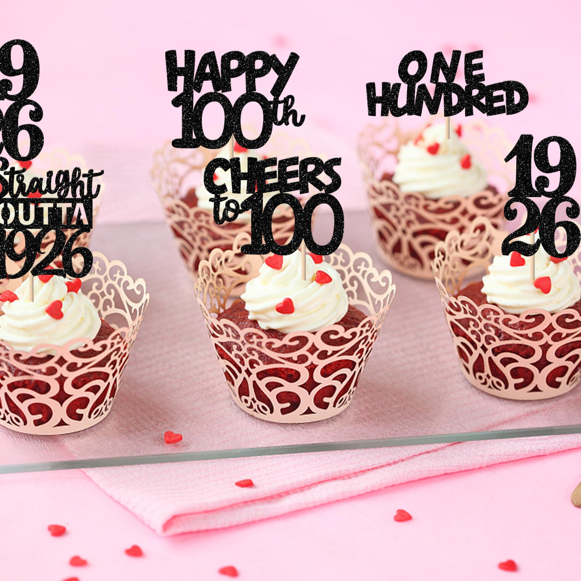 ZHUOWEISM 30pcs Black Glitter 100th Birthday Cupcake Toppers – Straight Outta 1926 Party Picks