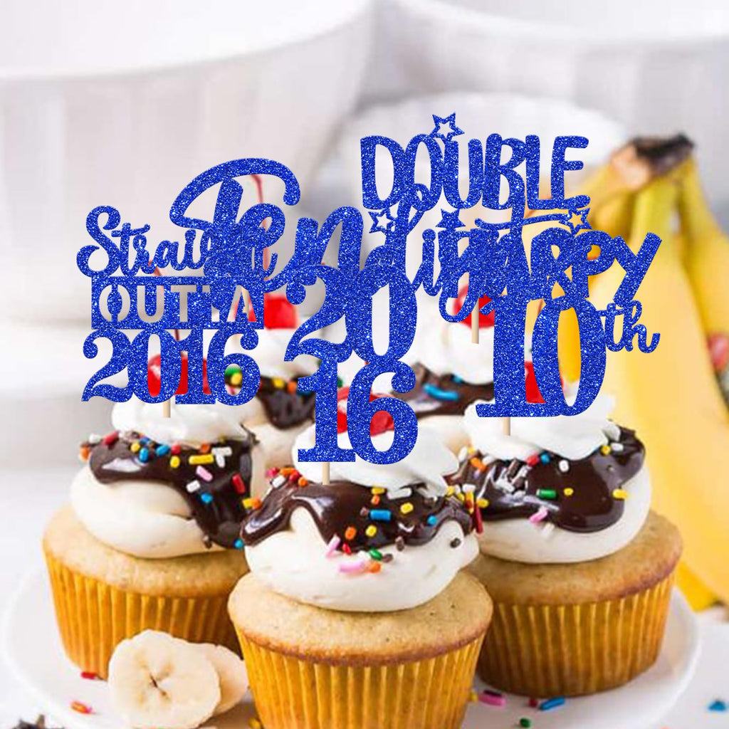ZHUOWEISM 30 Pcs 10th Birthday Cupcake Toppers Glitter - Straight Outta 2016