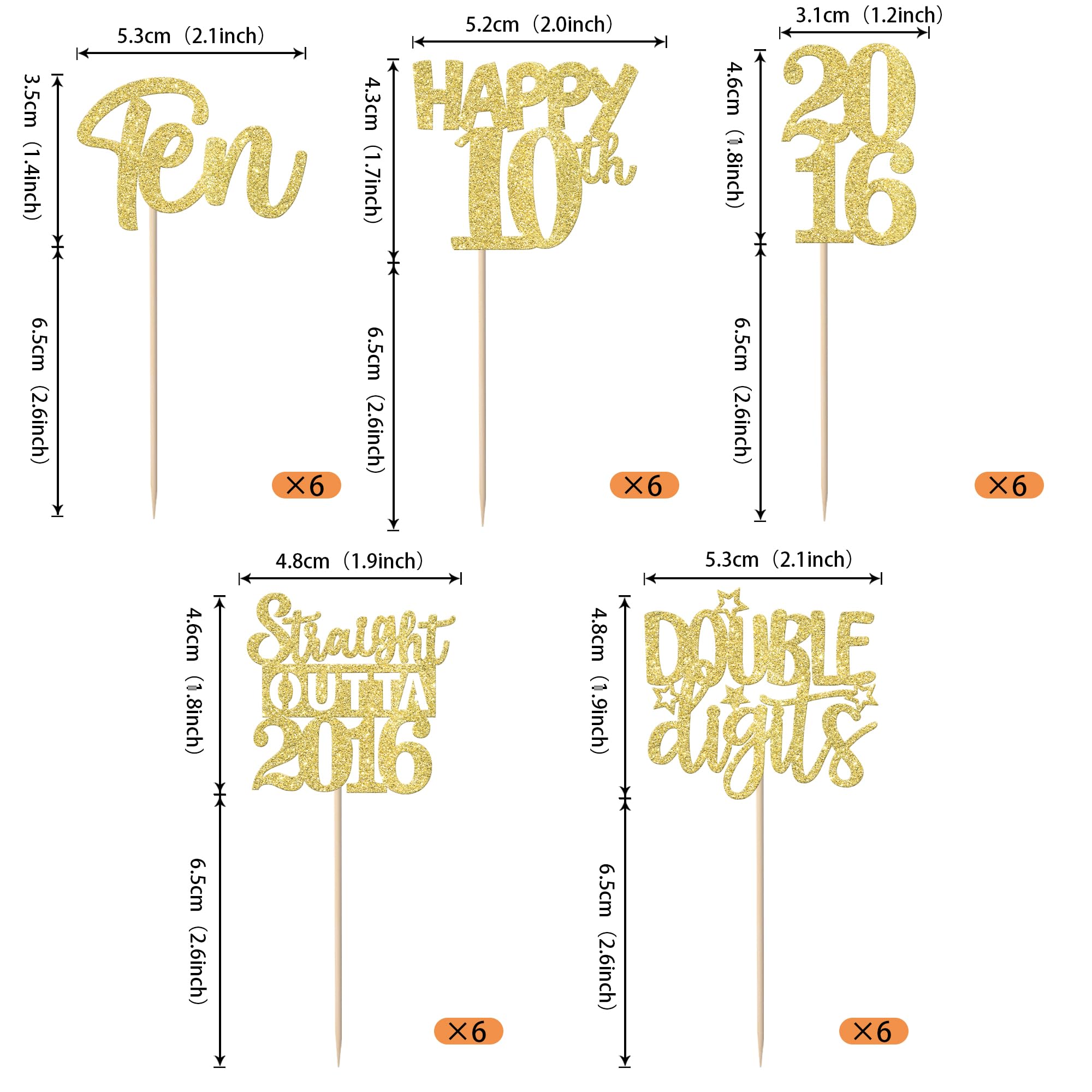 ZHUOWEISM 30Pcs Straight Outta 2016 Cupcake Toppers – Gold Glitter for 10th Birthday Party