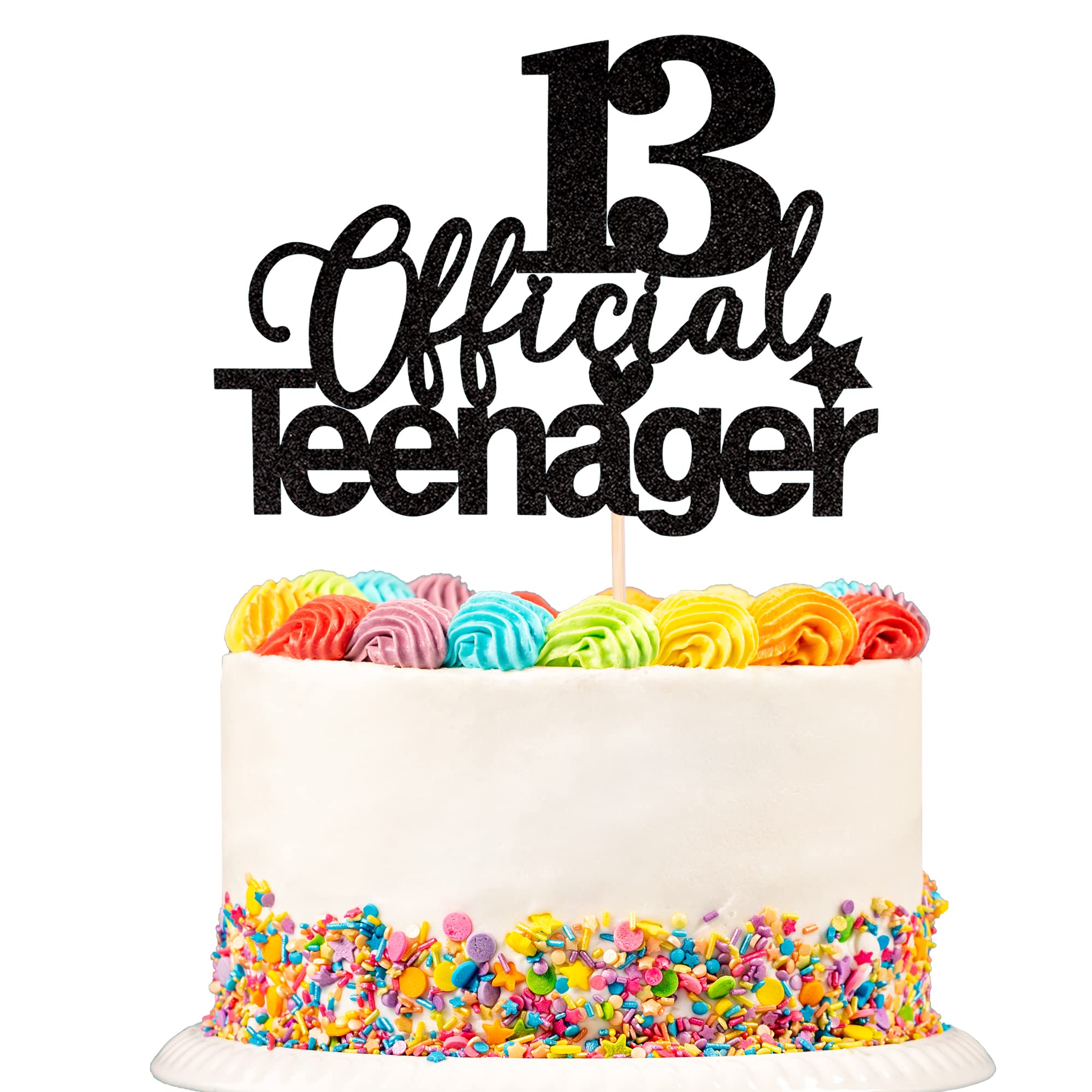 ZHUOWEISM 13 Official Teenager Glitter Cake Topper — 13th Birthday Party Decoration (Black)
