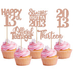 ZHUOWEISM 30Pcs 13th Birthday Cupcake Toppers – Glitter Rose Gold, Straight Outta 2013