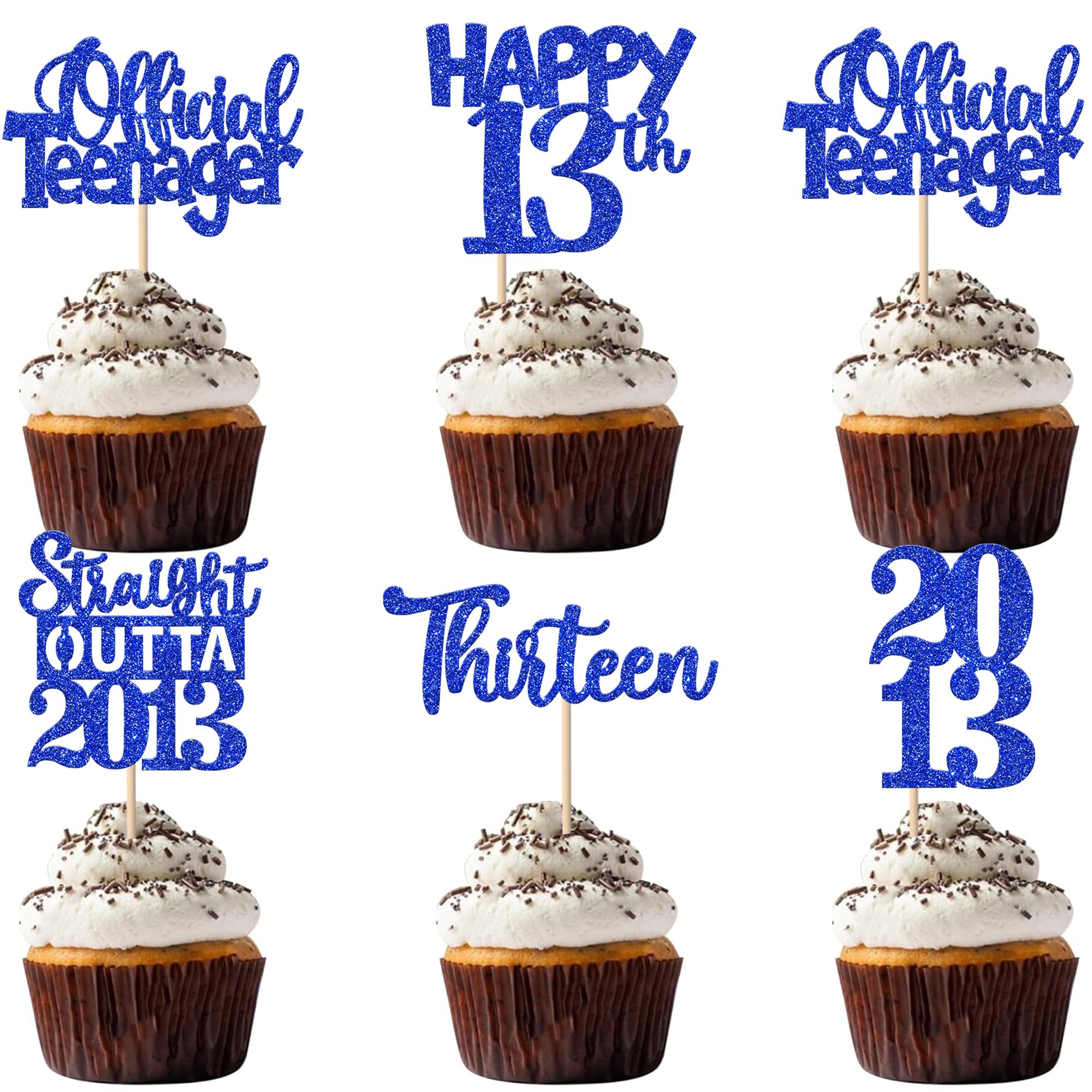 ZHUOWEISM 30Pcs 13th Birthday Cupcake Toppers Glitter Straight Outta 2013 Blue