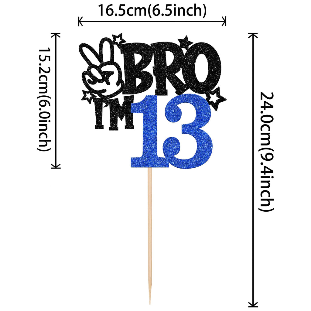ZHUOWEISM Brother I'm 13 Cake Topper - Blue Glitter Star, 6.5 x 9.4 in