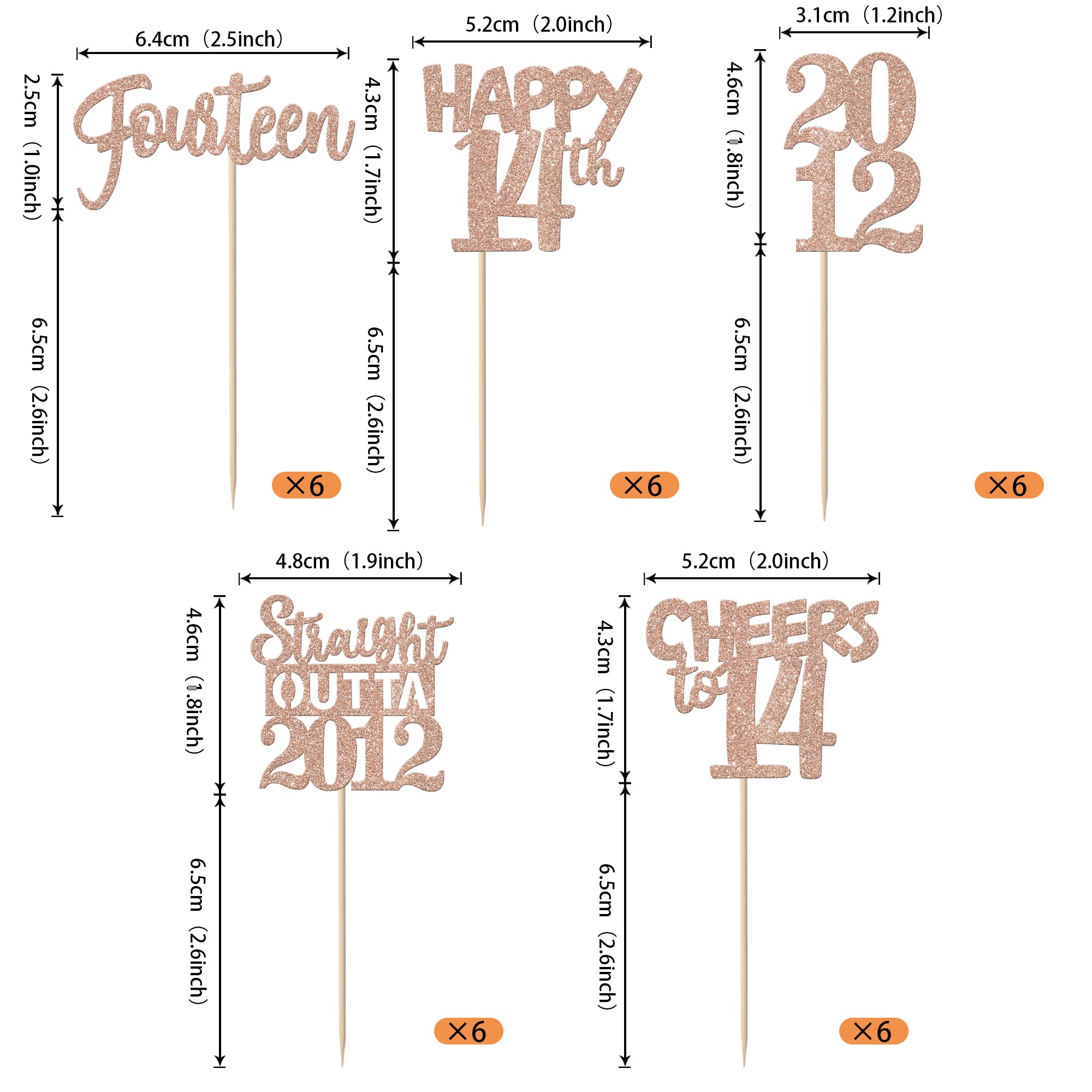 ZHUOWEISM 30Pcs Glitter 14th Birthday Cupcake Toppers - Rose Gold, Straight Outta 2012 Party Picks