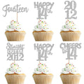 ZHUOWEISM 30Pcs Glitter 14th Birthday Cupcake Toppers – Straight Outta 2012 Theme, Silver Party Decor