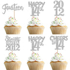 ZHUOWEISM 30Pcs Glitter 14th Birthday Cupcake Toppers – Straight Outta 2012 Theme, Silver Party Decor