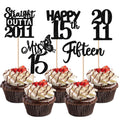 ZHUOWEISM 30Pcs Black 15th Birthday Cupcake Toppers Glitter – Straight Outta 2011