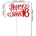 ZHUOWEISM 1-PCS Glitter Happy Sweet 16 Cake Topper – 6in x 8.7in, Cheers to 16 Years Birthday Decor