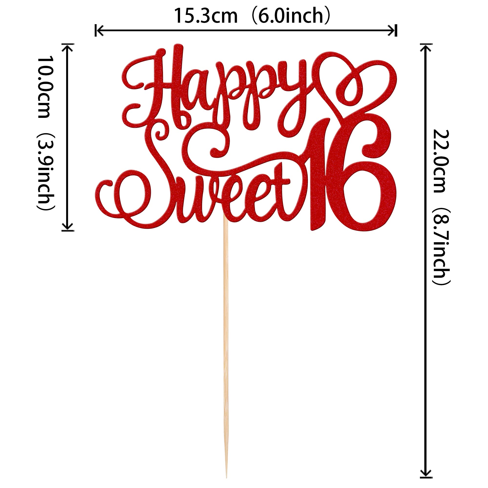 ZHUOWEISM 1-PCS Glitter Happy Sweet 16 Cake Topper – 6in x 8.7in, Cheers to 16 Years Birthday Decor