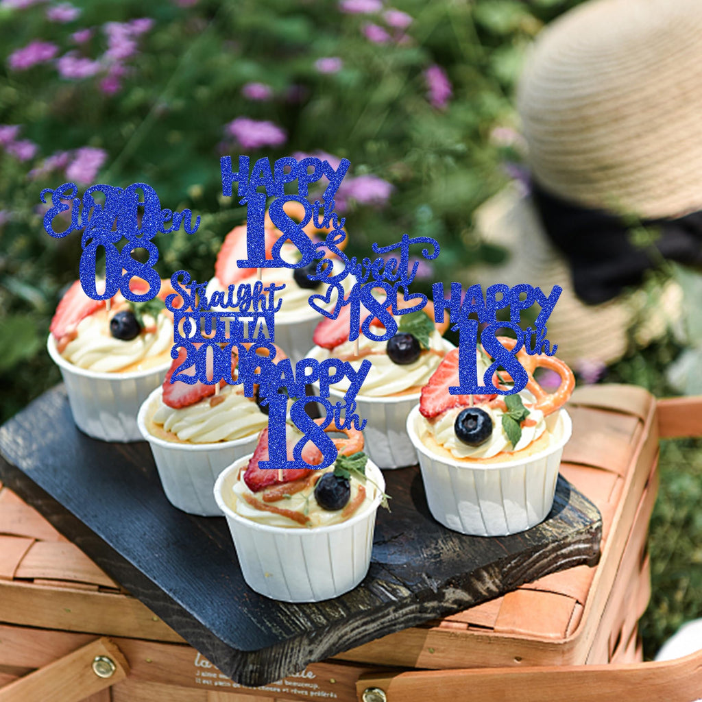 ZHUOWEISM 30 Pcs 18th Birthday Cupcake Toppers Glitter – Straight Outta 2008, Blue