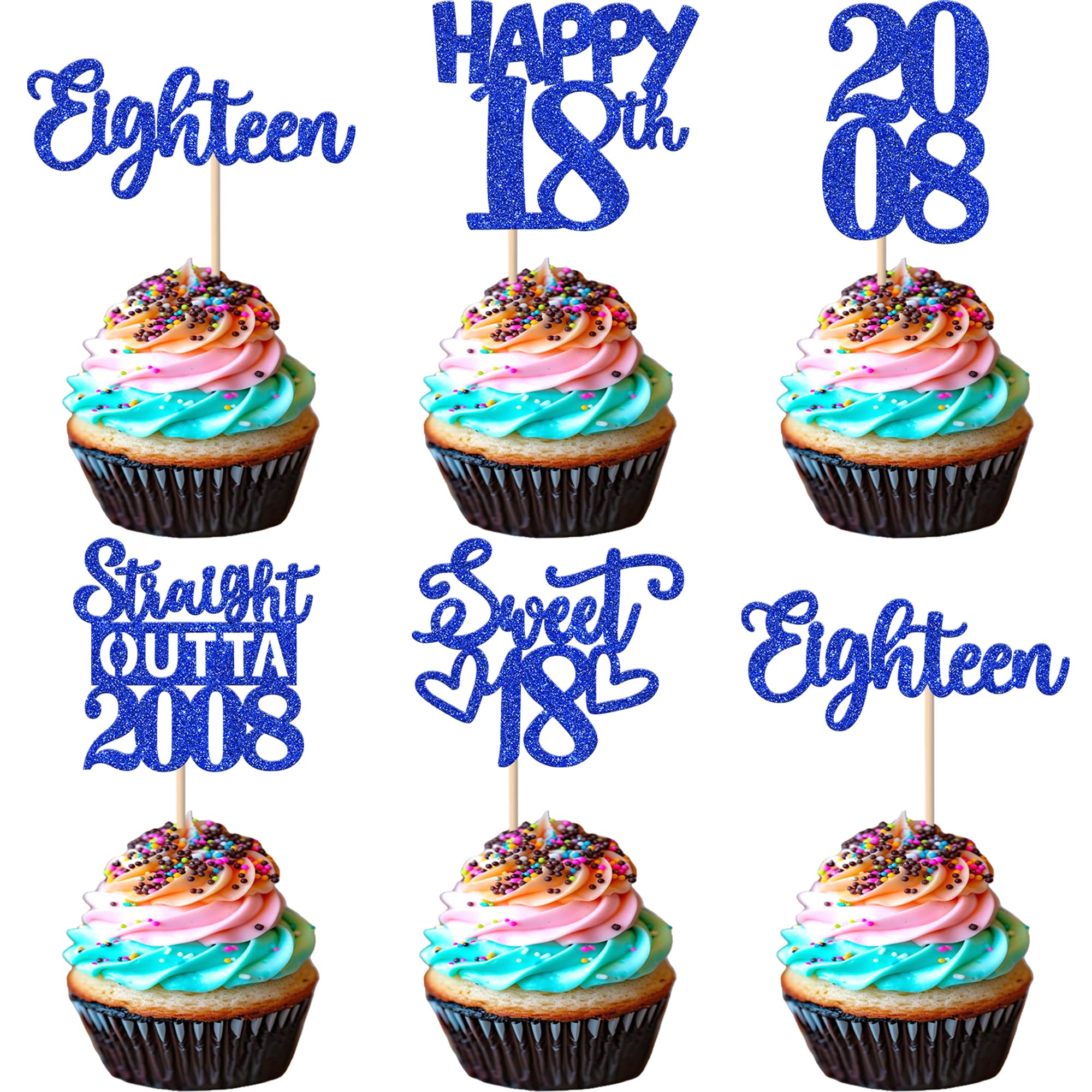 ZHUOWEISM 30 Pcs 18th Birthday Cupcake Toppers Glitter – Straight Outta 2008, Blue