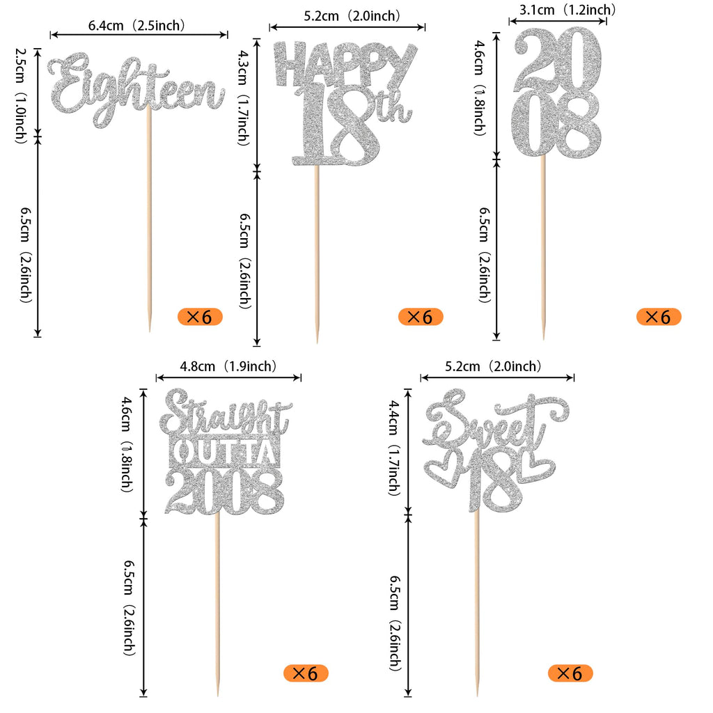 ZHUOWEISM 30Pcs Glitter 18th Birthday Cupcake Toppers Straight Outta 2008 Silver