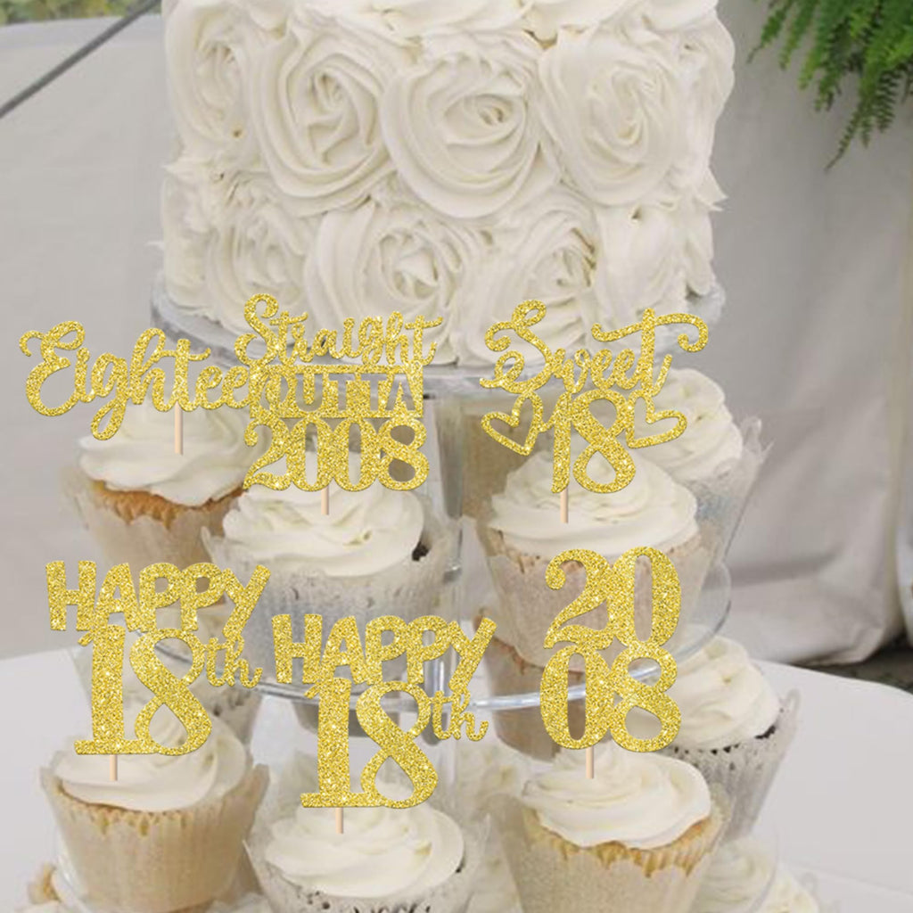 ZHUOWEISM 30Pcs Happy 18th Birthday Cupcake Toppers - Gold Glitter Straight Outta 2008