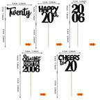 ZHUOWEISM 30pc Black Glitter Cupcake Toppers – Straight Outta 2006, 20th Birthday Party Decor