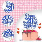 ZHUOWEISM Happy 20th Birthday Cake Topper – Blue Glitter, Pre-assembled, 5.3x9.6 in