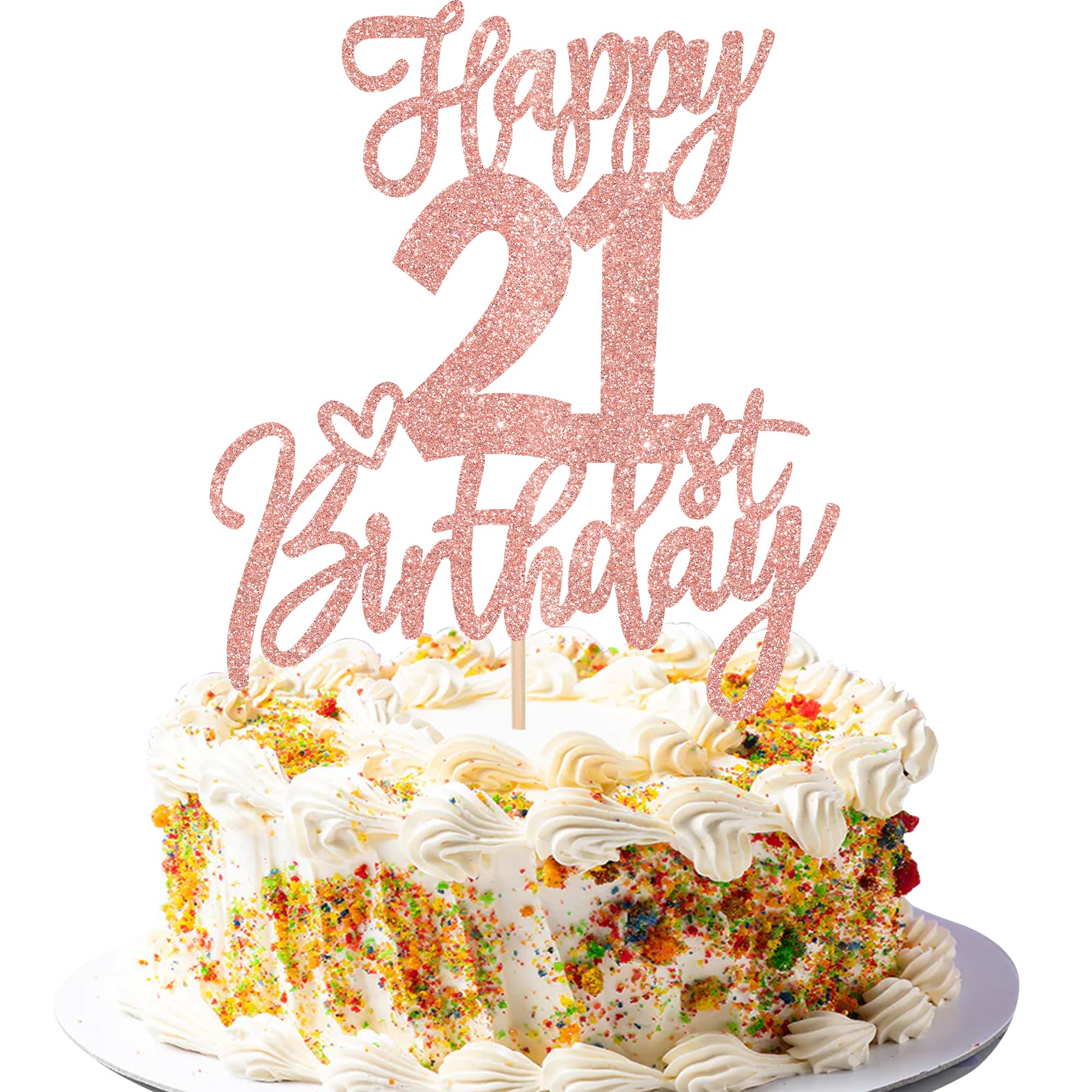 ZHUOWEISM 1pc Happy 21st Birthday Cake Topper - Rose Gold Glitter, Ready-to-Use