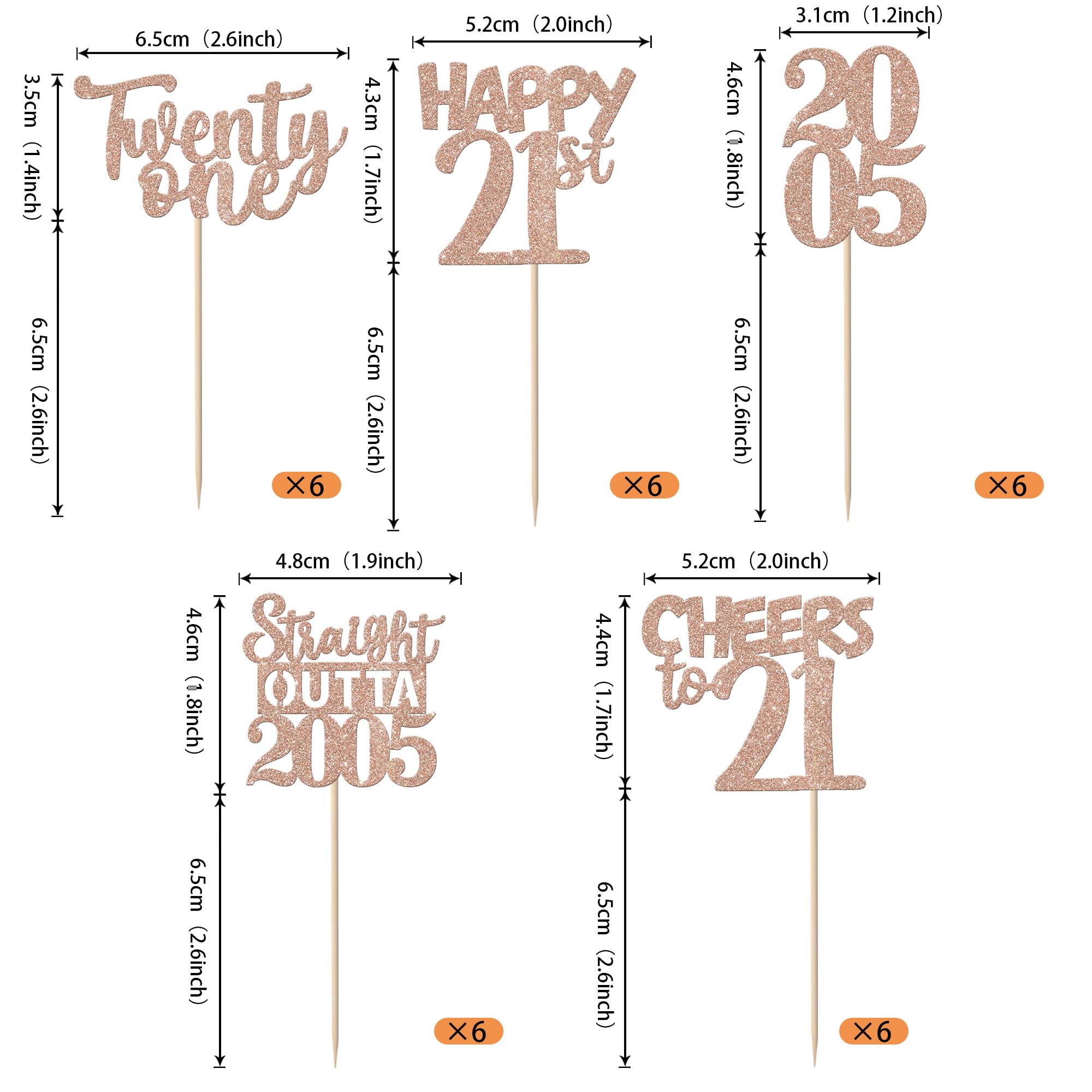 ZHUOWEISM 30Pcs Glitter 21st Birthday Cupcake Toppers – Rose Gold, Straight Outta 2005