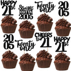 ZHUOWEISM 30Pcs Black 21st Birthday Cupcake Toppers Glitter – Straight Outta 2004 Party Picks