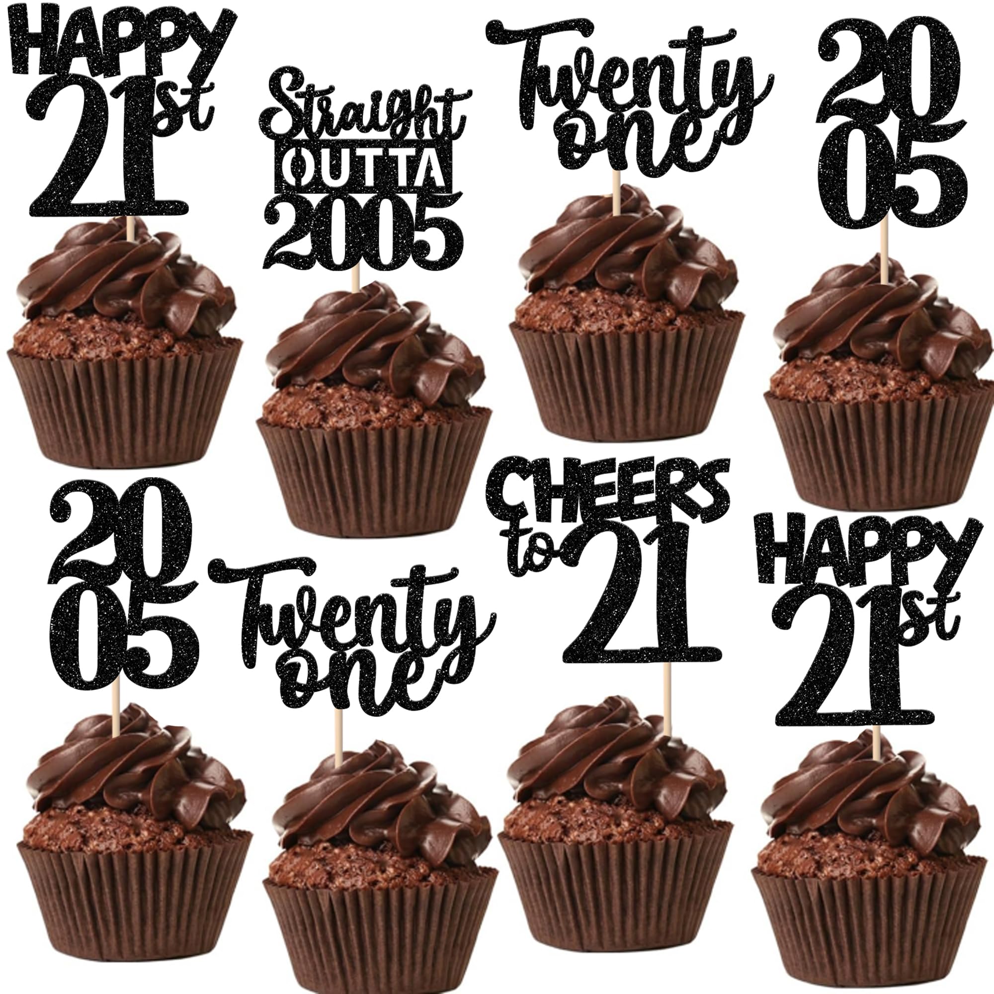 ZHUOWEISM 30Pcs Black 21st Birthday Cupcake Toppers Glitter – Straight Outta 2004 Party Picks