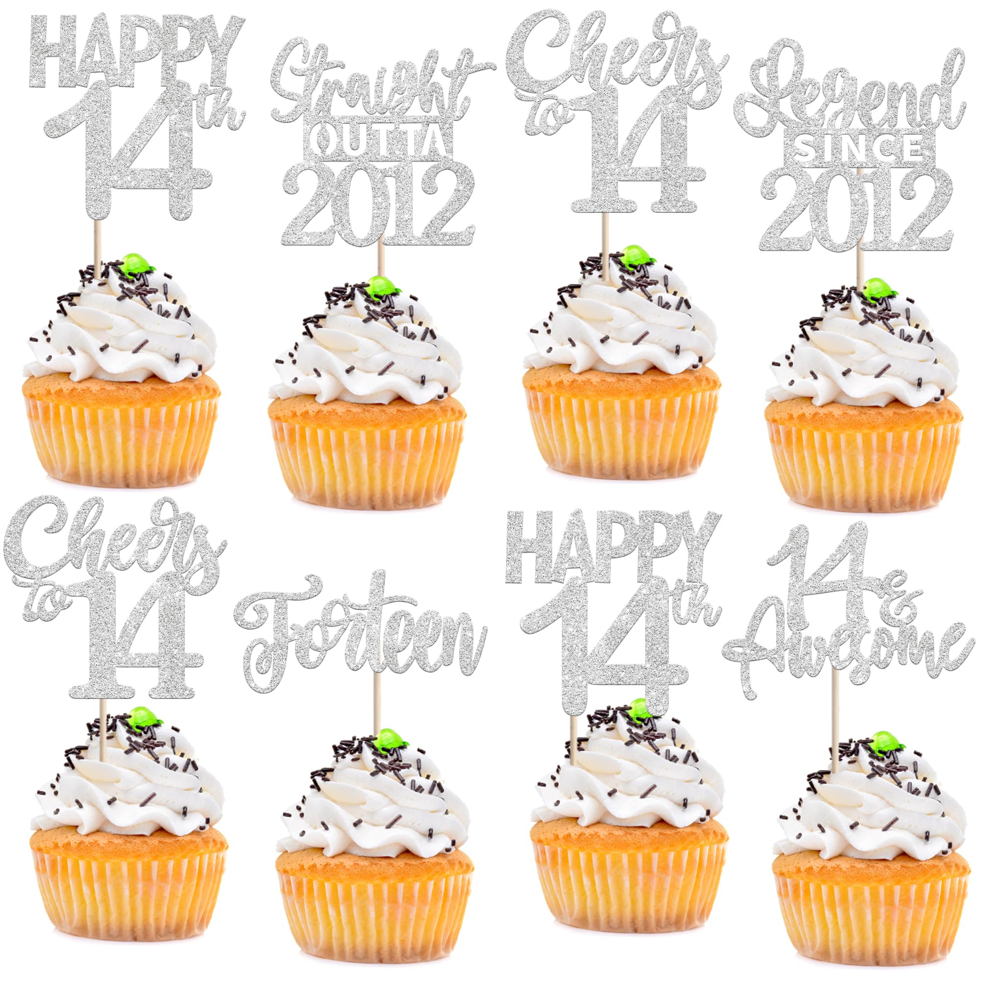 ZHUOWEISM 24Pcs Silver Happy 14th Birthday Cupcake Toppers | Straight Outta 2012