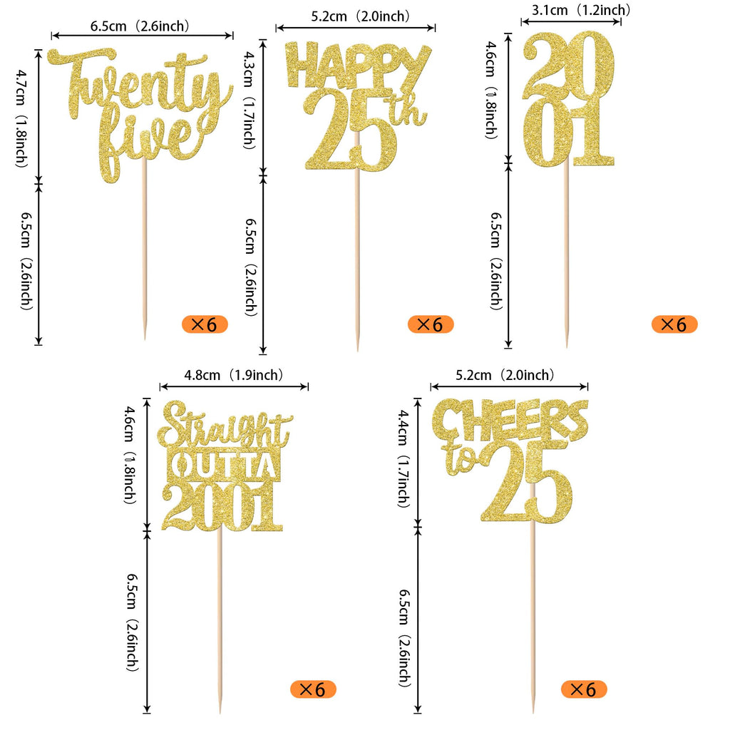 ZHUOWEISM 30Pcs Straight Outta 2001 Cupcake Toppers – Gold Glitter for 25th Birthday & Anniversary