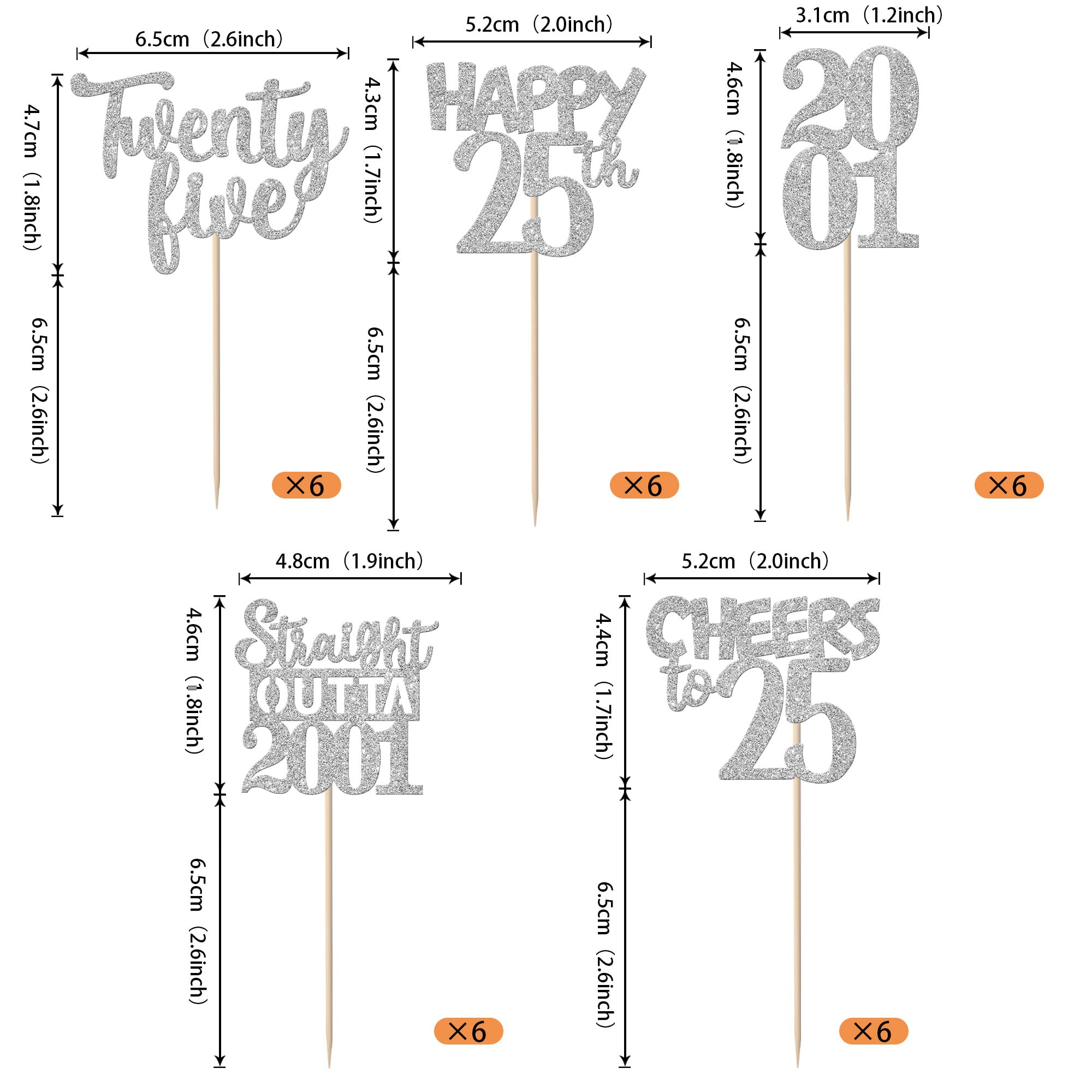 ZHUOWEISM 30Pcs Straight Outta 2001 Cupcake Toppers – Glitter 25th Birthday Picks, Silver