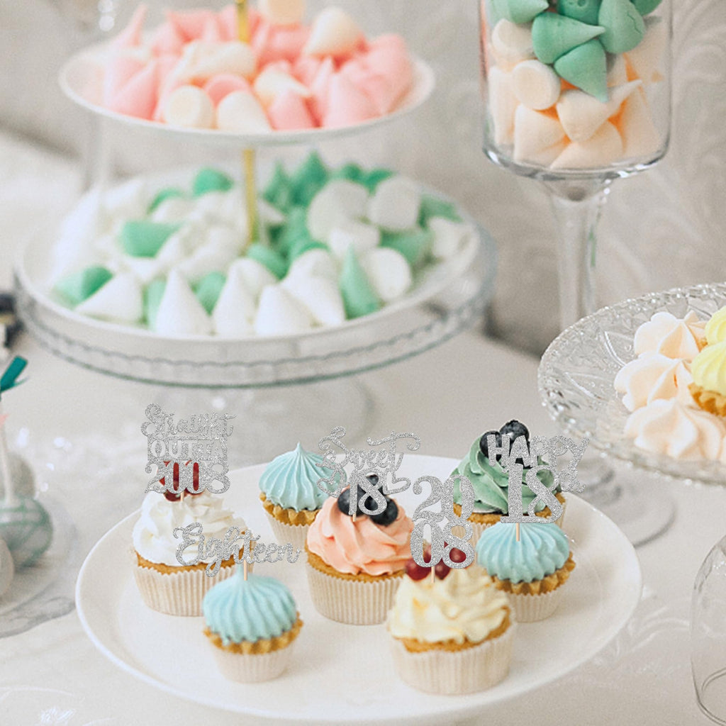ZHUOWEISM 30Pcs Glitter 18th Birthday Cupcake Toppers Straight Outta 2008 Silver